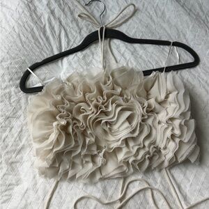 Zara Ivory Ruffled Halter Top